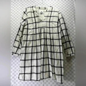 Old Navy San Francisco Petite Size SP Plaid Cream Gray Flare Dress Women